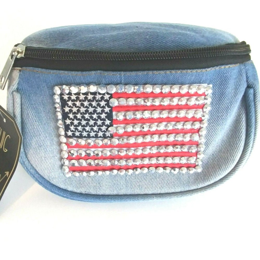 Denim Waist Belt Bag Fanny Pack Studded US Flag